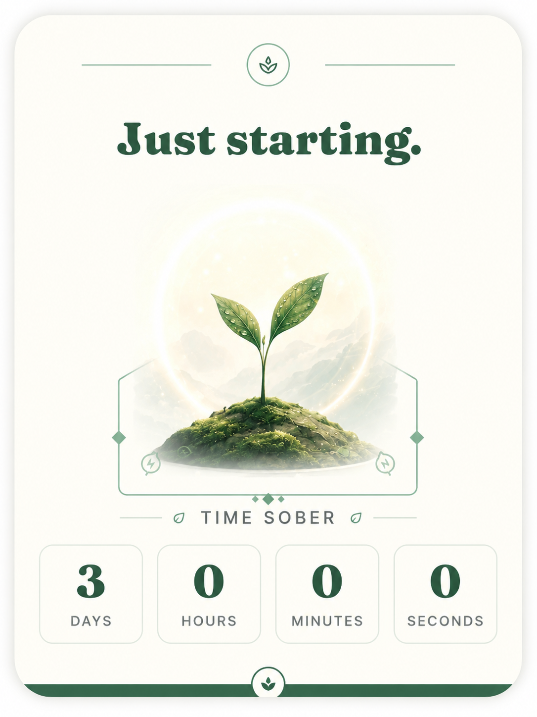 Two-leaf sprout on mossy ground at three days sober
