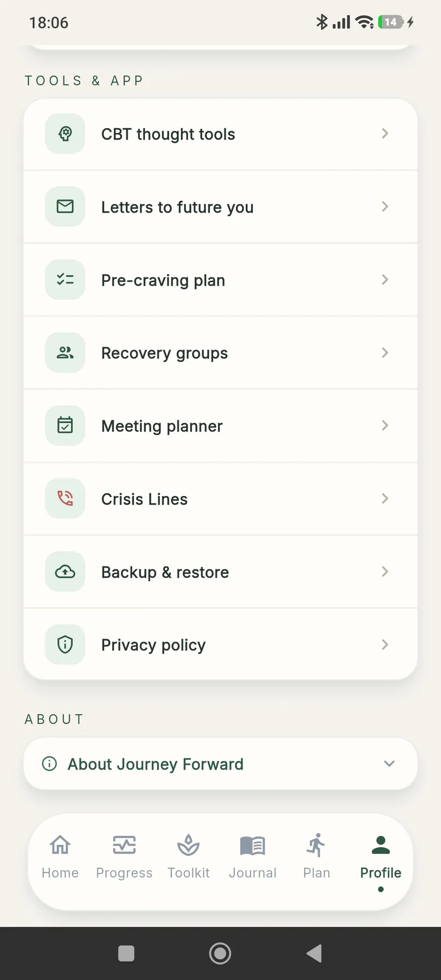 Support tools — meeting planner, recovery groups and crisis lines
